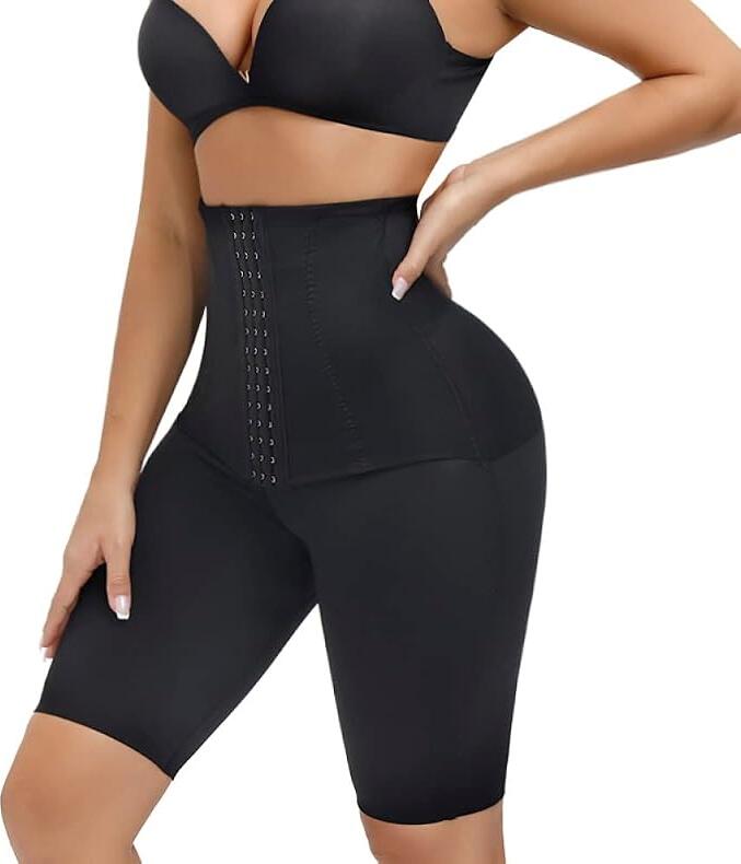 GUUDIA Seamless High-Waist Shapewear Shorts with 27cm Corset, 3-Row Adjustable Hook Closure, Tummy Control & Butt Lift, Nylon-Spandex Biker Shorts - Size S
