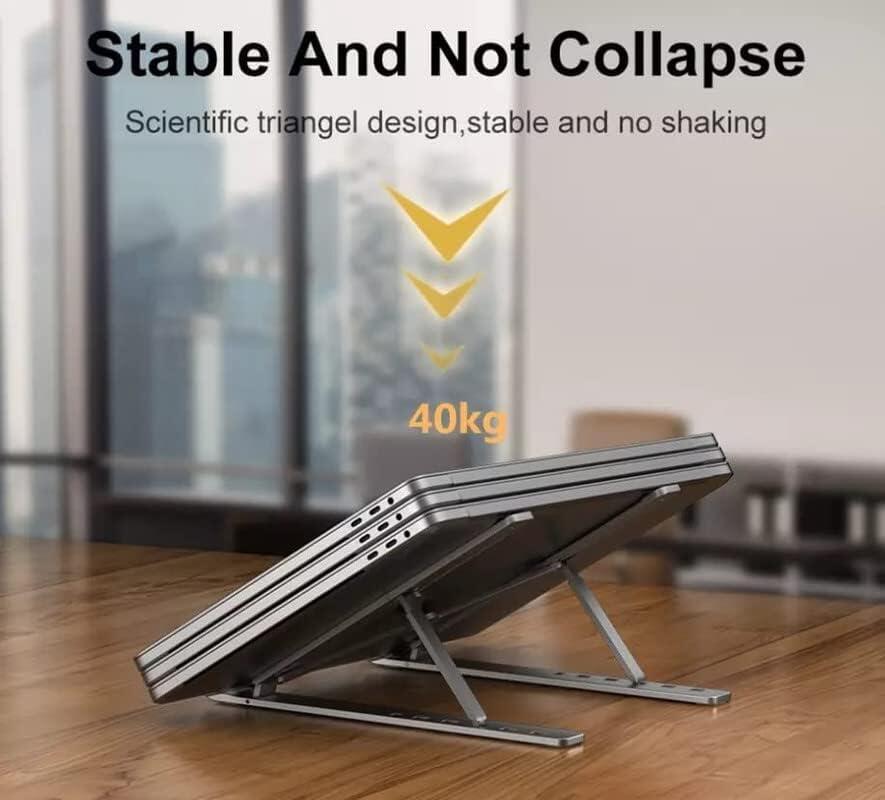 Universal Aluminum Foldable Laptop Stand, 7-Level Adjustable Ergonomic Portable Holder for Laptops and Tablets, Cooling Design, Storage Pouch