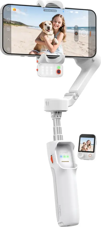 Hohem iSteady V3 Ultra 3-Axis Smartphone Gimbal Stabilizer with Detachable Touchscreen Remote, AI Tracking, Fill Light and Extension Rod - Arctic White