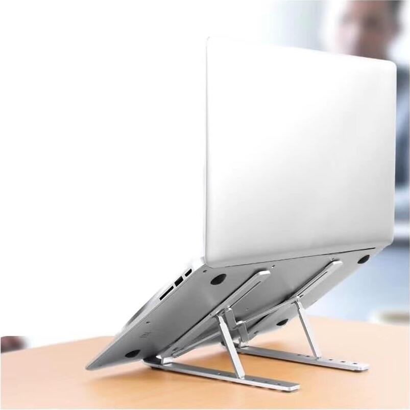 Universal Aluminum Foldable Laptop Stand, 7-Level Adjustable Ergonomic Portable Holder for Laptops and Tablets, Cooling Design, Storage Pouch