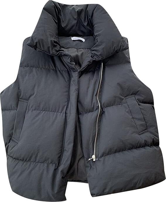 QIESANI Women's Oversized Quilted Vest - Polyester Puffer Vest with Front Zipper, Adjustable Drawstring Hem, Lightweight Autumn Outerwear, Size M