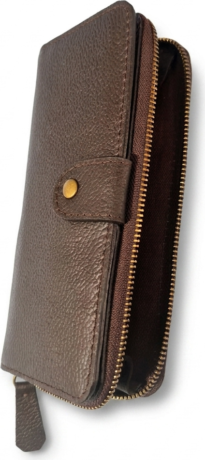Nicov BIG Large Genuine Leather Wallet, Brown, 5 Banknote Compartments, 14 Card Slots, Zippered Coin Pocket, 20cm x 9cm