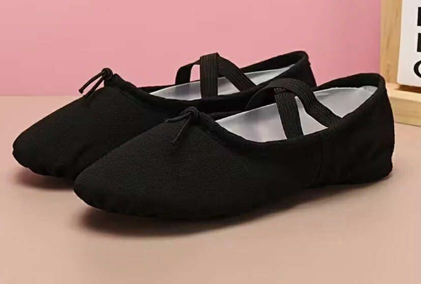 Pantofi de Dans Ballerina Globalsportdance pentru Gimnastică și Dans Ritmic, Negru, Mărime 27, din Pânză cu Chingă Elastică și Tală Suede Split Sole