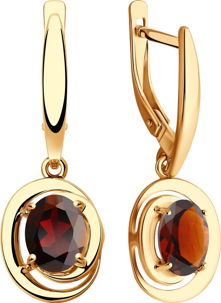 Diamant 31-321-00177-5 Women's Red Gold 375 Earrings with Oval Garnet Stones 8x6 mm, 2.868 ct, English Clasp