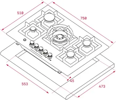 Teka EFX 70.1 5G AI AL DR CI Gas Hob, 5 Burners with SABAF High Efficiency, Brushed Stainless Steel, Cast Iron Grids, Flame Supervision, 75x51 cm