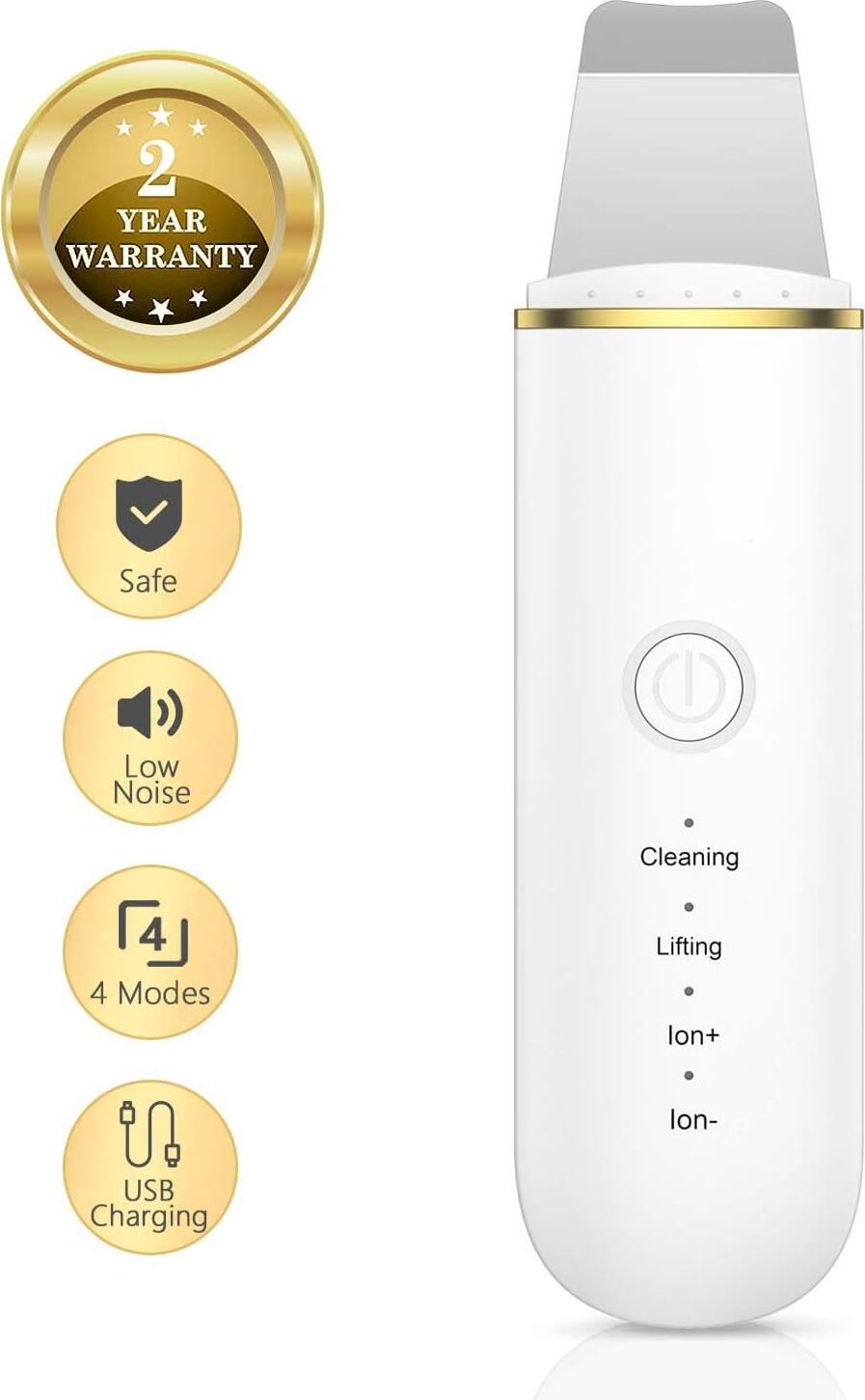 Curățător Ionic Ultrasonic 7C - Dispozitiv Facial 26kHz, 4 Funcții: Peeling, Micro-masaj, Iontoforeză, Baterie Reîncărcabilă USB, Spatulă din Oțel Inoxidabil
