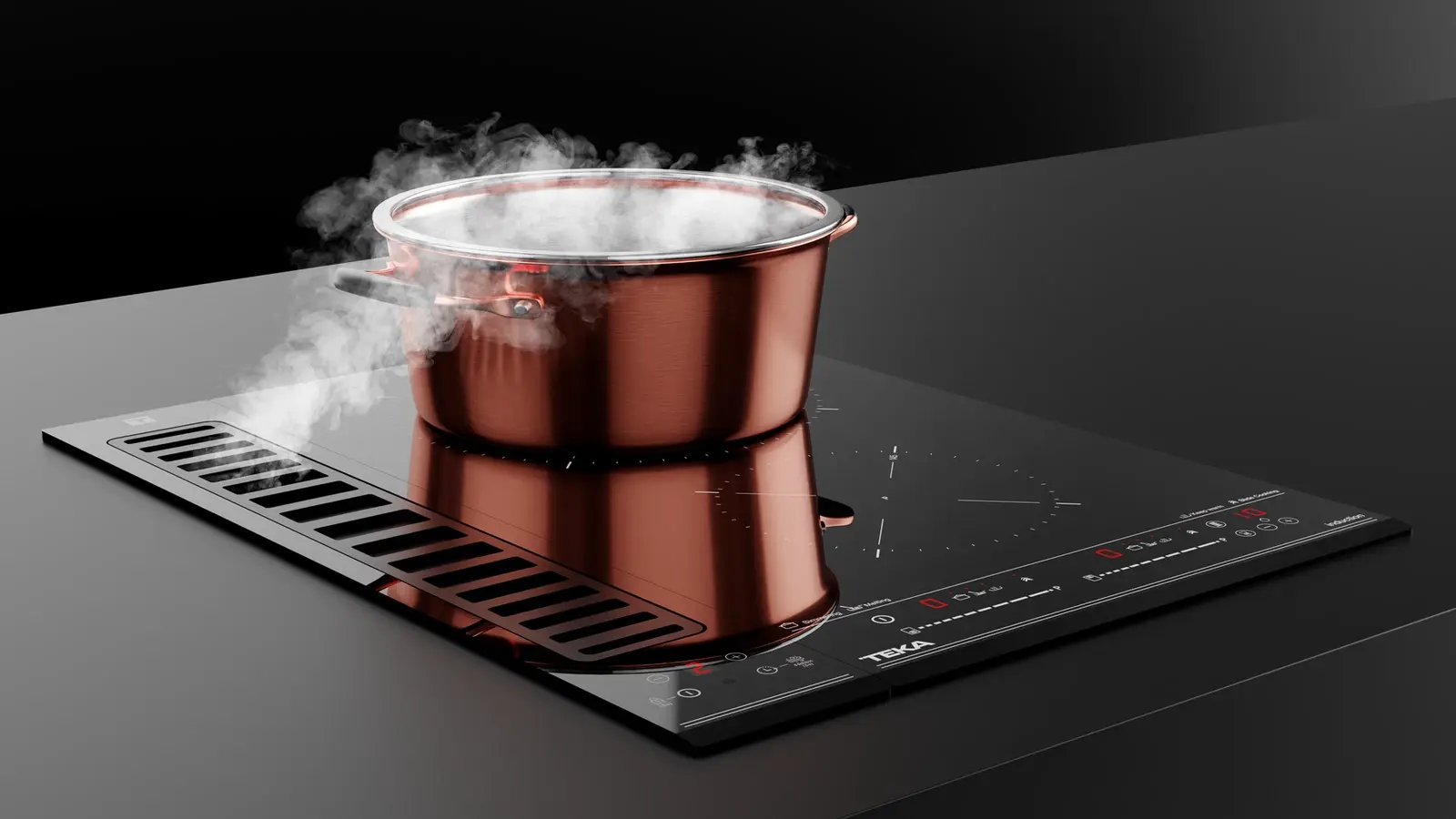 Teka FIH 16760 TOS BK VarioPro Modular Downdraft Hood, Crystal Black, Brushless EcoPower Motor, 630 m3/h Extraction, Touch Control, FreshAir Function