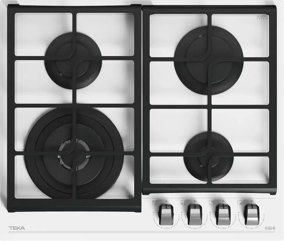 Teka GZC 64321 Urban Colors Gas on Glass Hob, 60 cm White Secured Glass Surface, 4 Burners with ExactFlame System, Cast Iron Grates, Natural Gas