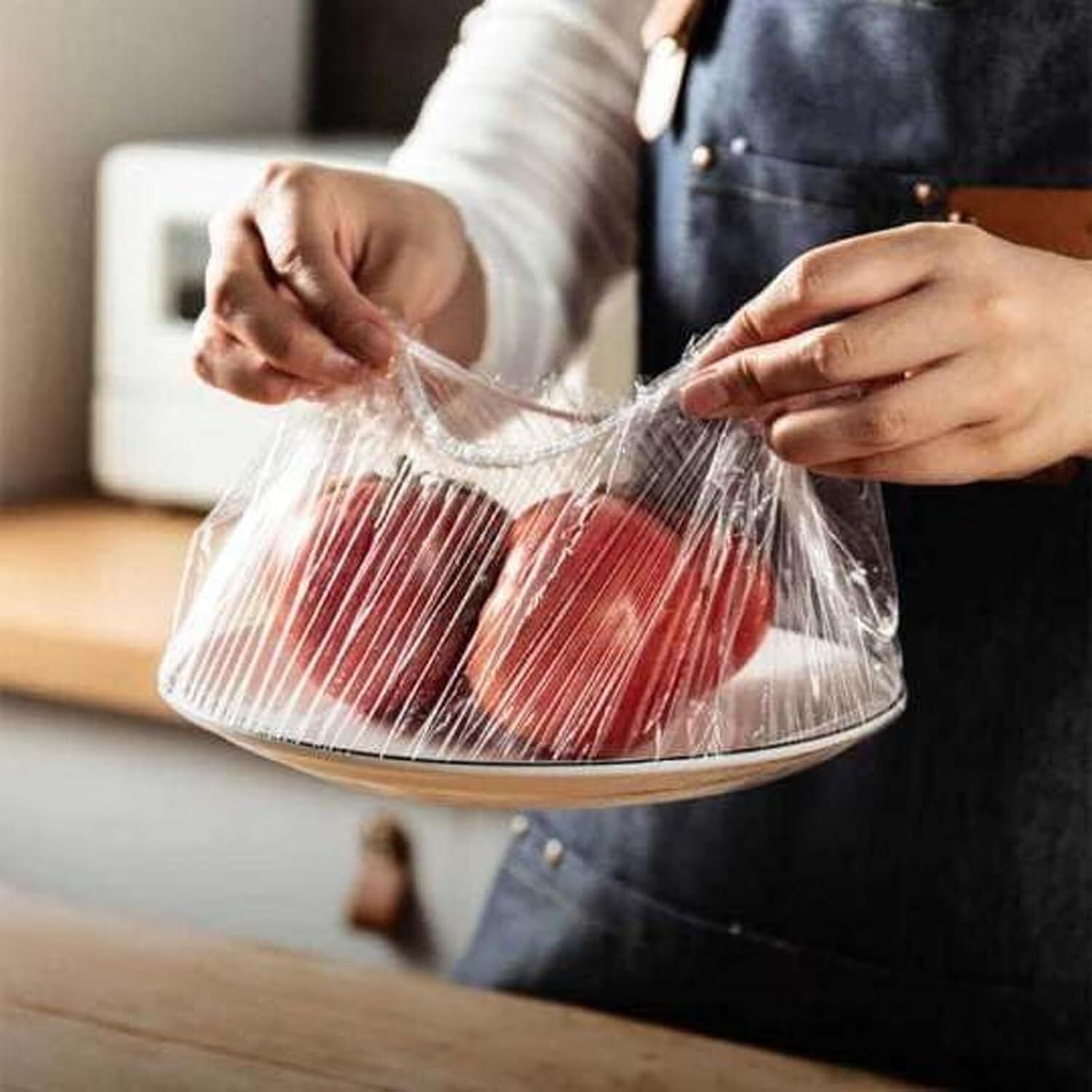 Home Spark 100-Pack Elastic Food Covers, 30x30cm Reusable Polyethylene Stretch Lids for Bowls & Plates, Universal Fit, Dust & Moisture Protection