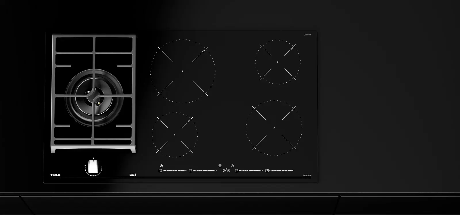 Teka JZC 95314 ABN Mixed Induction and Gas Hob, 5 Zones (4 Induction + 1 Double Ring Gas), MultiSlider Touch Control, ExactFlame, Ceramic Glass, 90cm