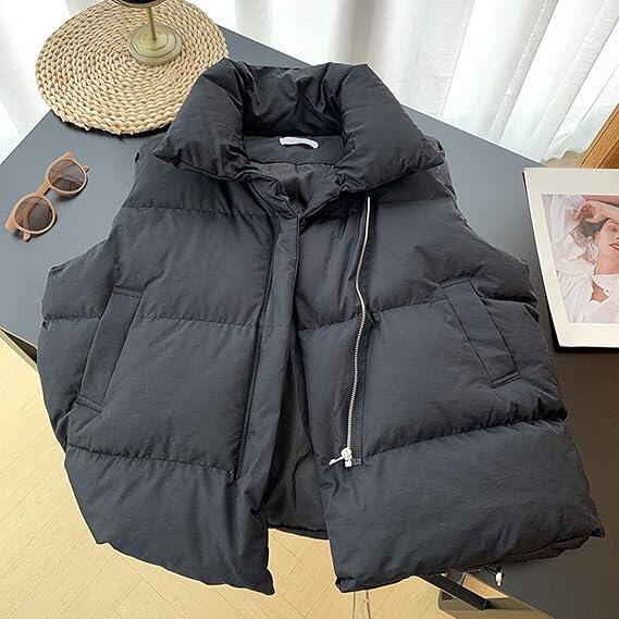 QIESANI Women's Oversized Quilted Vest - Polyester Puffer Vest with Front Zipper, Adjustable Drawstring Hem, Lightweight Autumn Outerwear, Size M