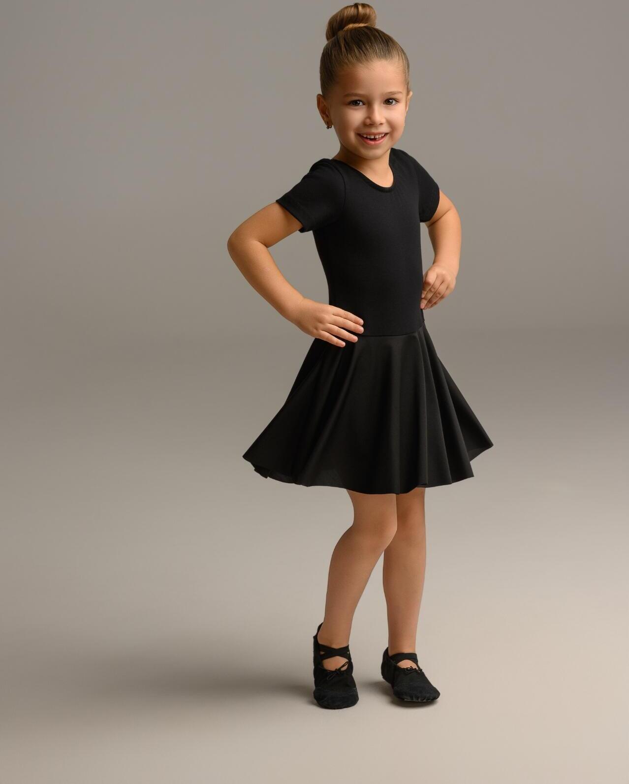 Costum Dans Copii GlobalSportDans Rochita Eva, Set Body din Bumbac si Fustă din Poliamid, Negru, 116-128 cm, Maneca Lunga