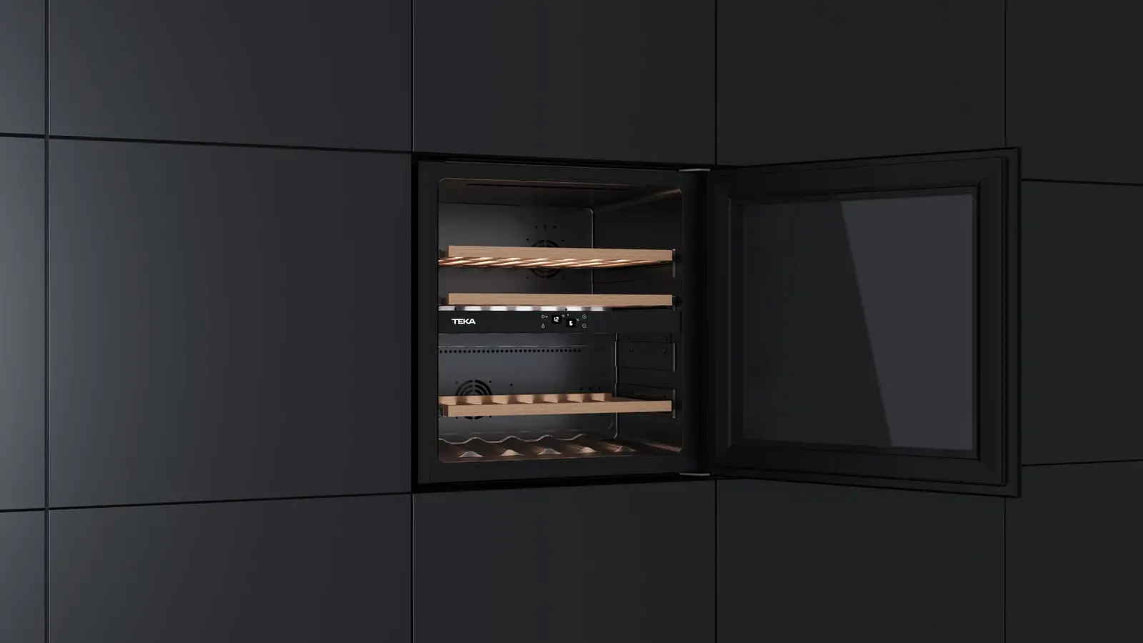 Teka RVI 20041 Built-in Wine Cooler, 41 Bottles, Dual Zone Temperature Control, SurroundAir Fan Cooling, LED Light, UV Glass Door, 60cm Niche