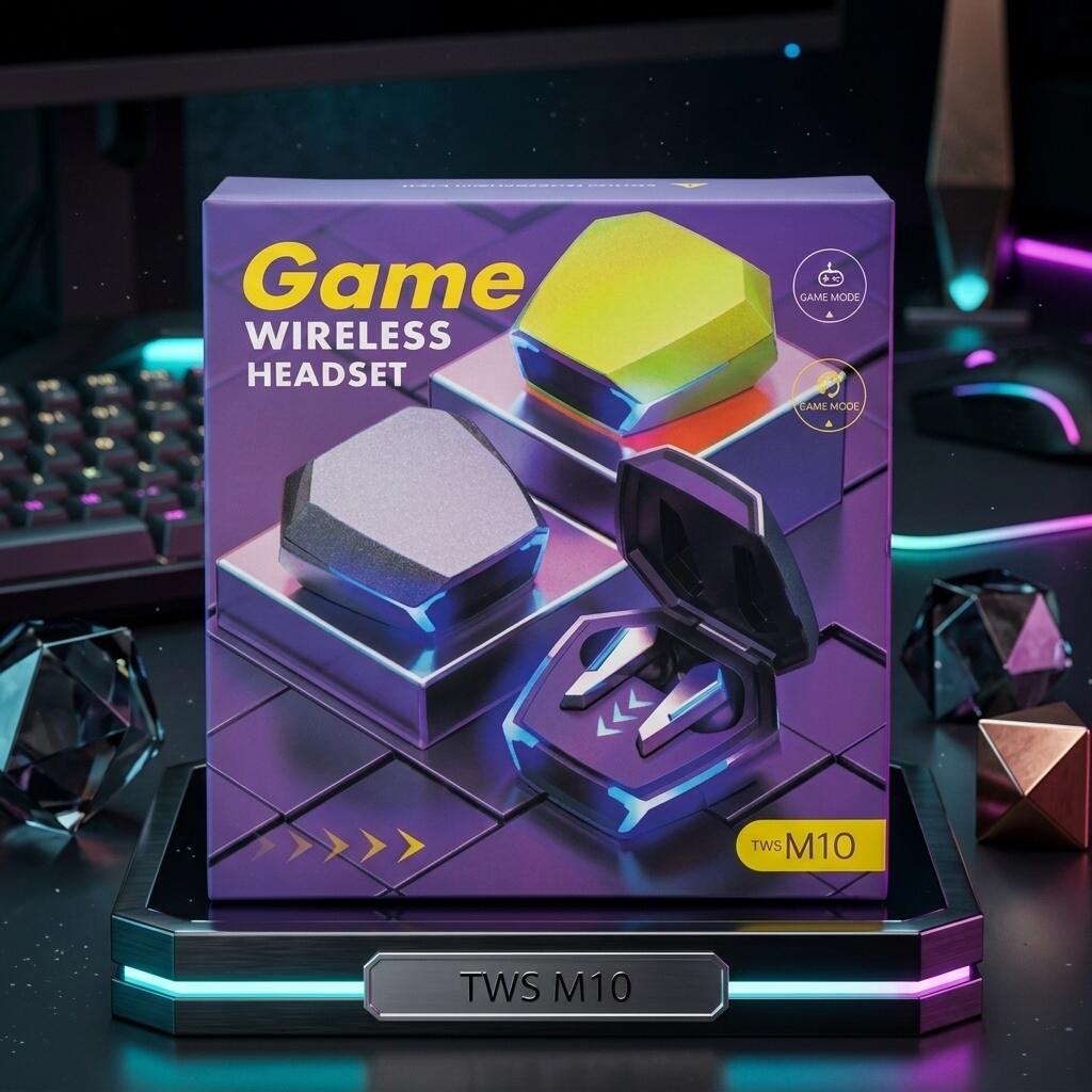 Casca Gaming Wireless M10 TWS, Albă, Bluetooth 5.4, Sunet Hi-Fi Stereo, Latenta 40ms, Anulare Activa a Zgomotului ANC, Rezistenta la Apa IPX5, Lumini LED