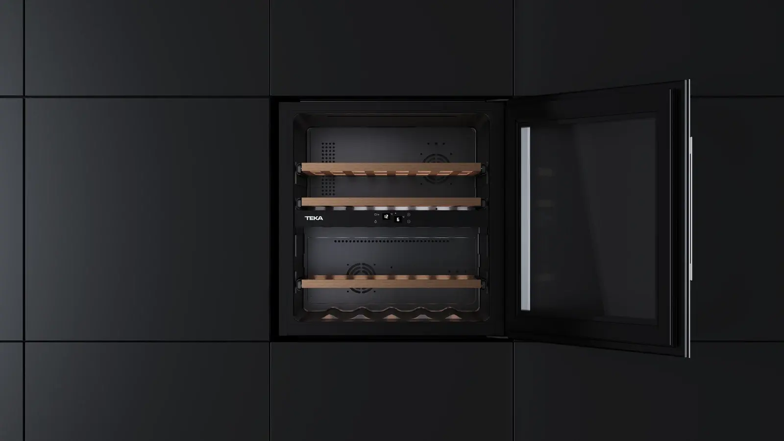 Teka RVI 20041 Built-in Wine Cooler, 41 Bottles, Dual Zone Temperature Control, SurroundAir Fan Cooling, LED Light, UV Glass Door, 60cm Niche