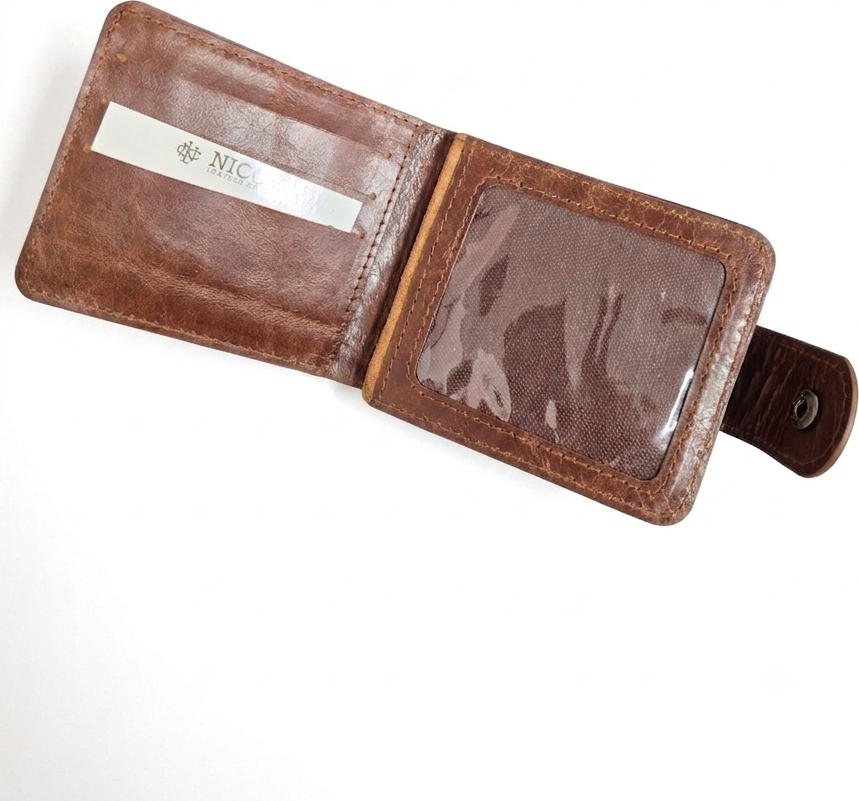 NICOV Classic MAXI Wallet in Natural Leather, Handmade in Moldova, 2 Banknote Compartments, 8 Card Slots, Money Pocket, 11.5 x 10 cm - Brown