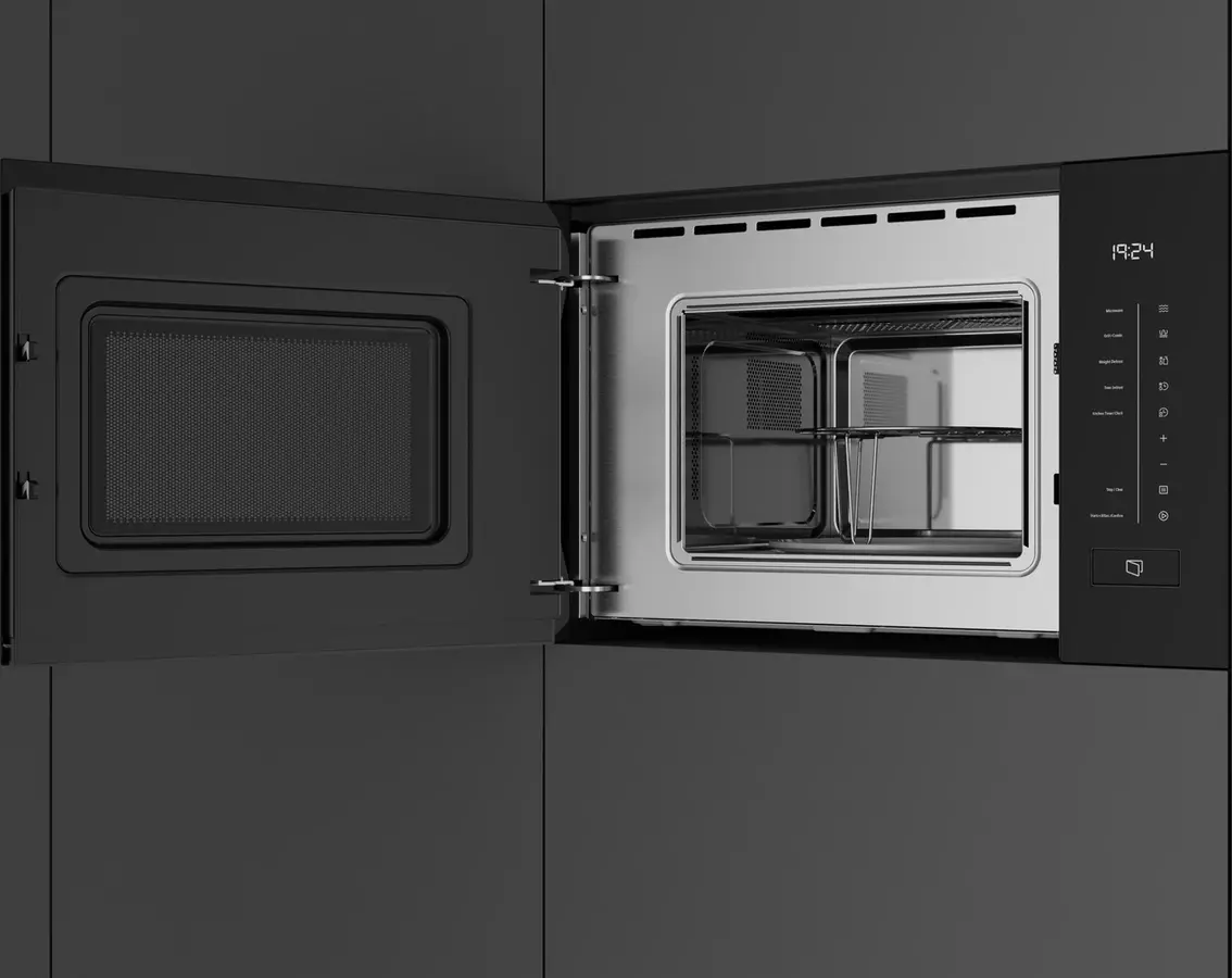 Teka MLEG 820 FI BK Built-in Microwave with Grill, Black Glass, 20L Capacity, 800W Microwave/1000W Grill, Touch Control, 8 Auto Programs, Stainless Steel