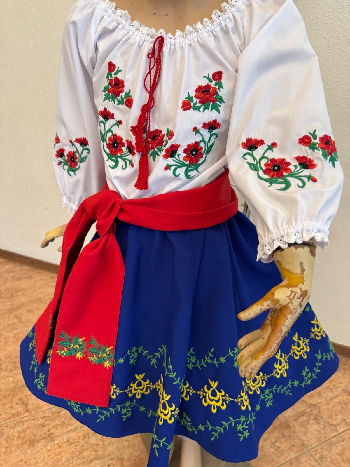 Fustă tradițională națională moldovenească pentru copii Benefis J 0374(4942), Albastru Regal, Materiale Naturale, Broderie Florală, Mărime M