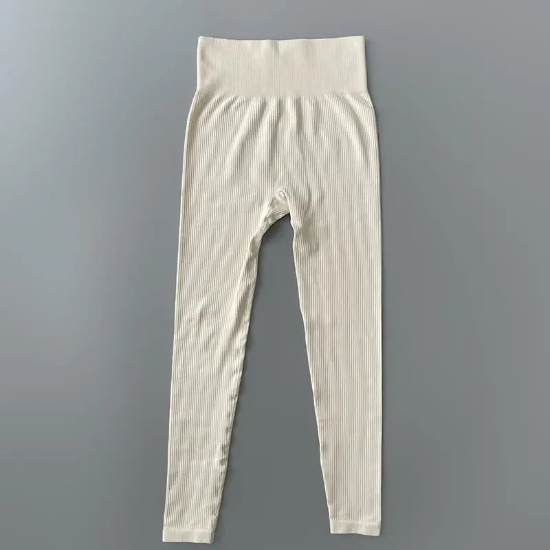 Colanți cu talie înaltă cu nervuri Bulhi Fit - alb, M - fără cusături, elastici, rezistenți la decolorare și întindere, 90% poliamidă 10% spandex, talie lată pentru yoga
