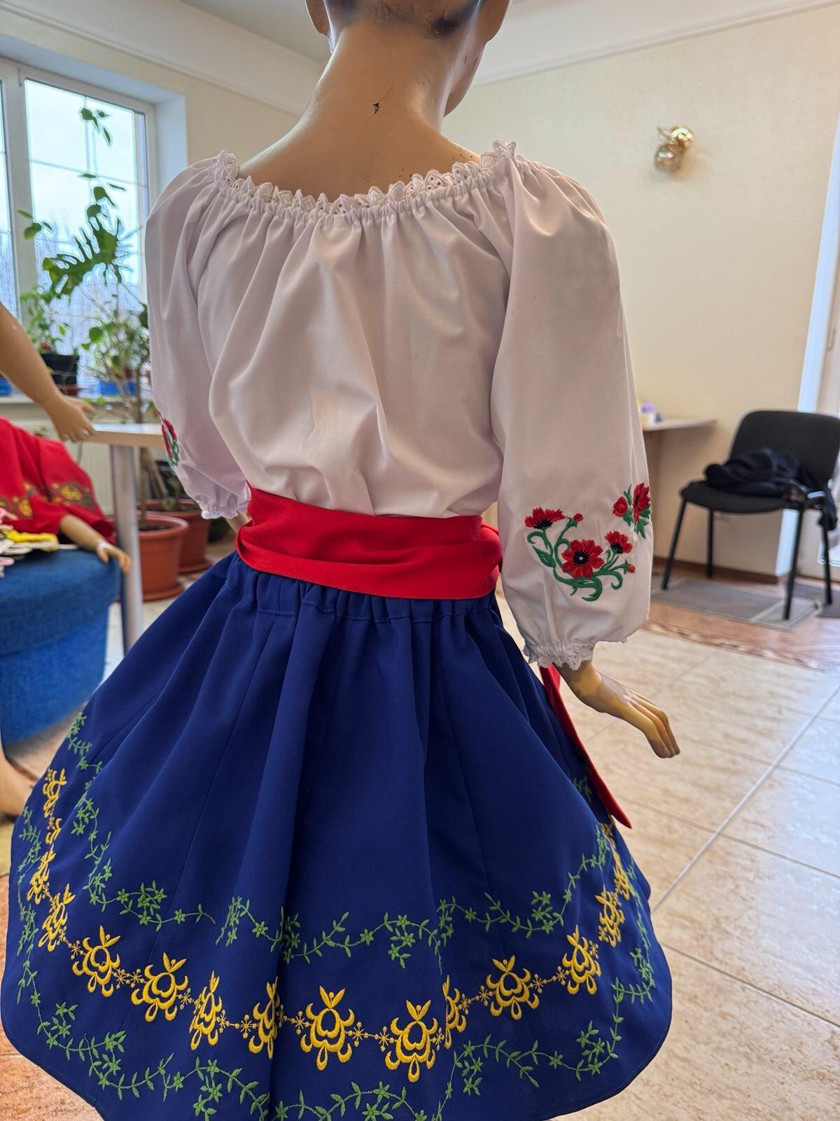 Fustă tradițională națională moldovenească pentru copii Benefis J 0374(4942), Albastru Regal, Materiale Naturale, Broderie Florală, Mărime M