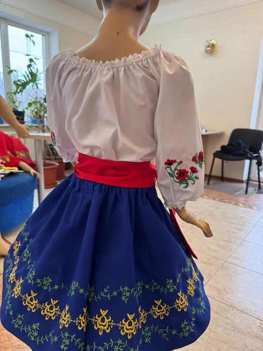 Fustă tradițională națională moldovenească pentru copii Benefis J 0374(4942), Albastru Regal, Materiale Naturale, Broderie Florală, Mărime M