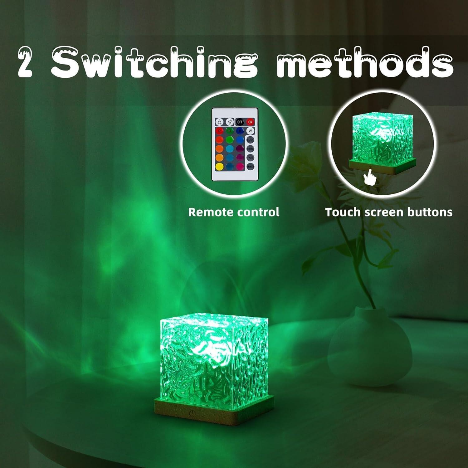 Cube Northern Lights Night Light Projector, 16 RGB Colors, Aurora & Water Ripple Effect, Crystal Acrylic LED Lamp, Remote Control, USB Rechargeable