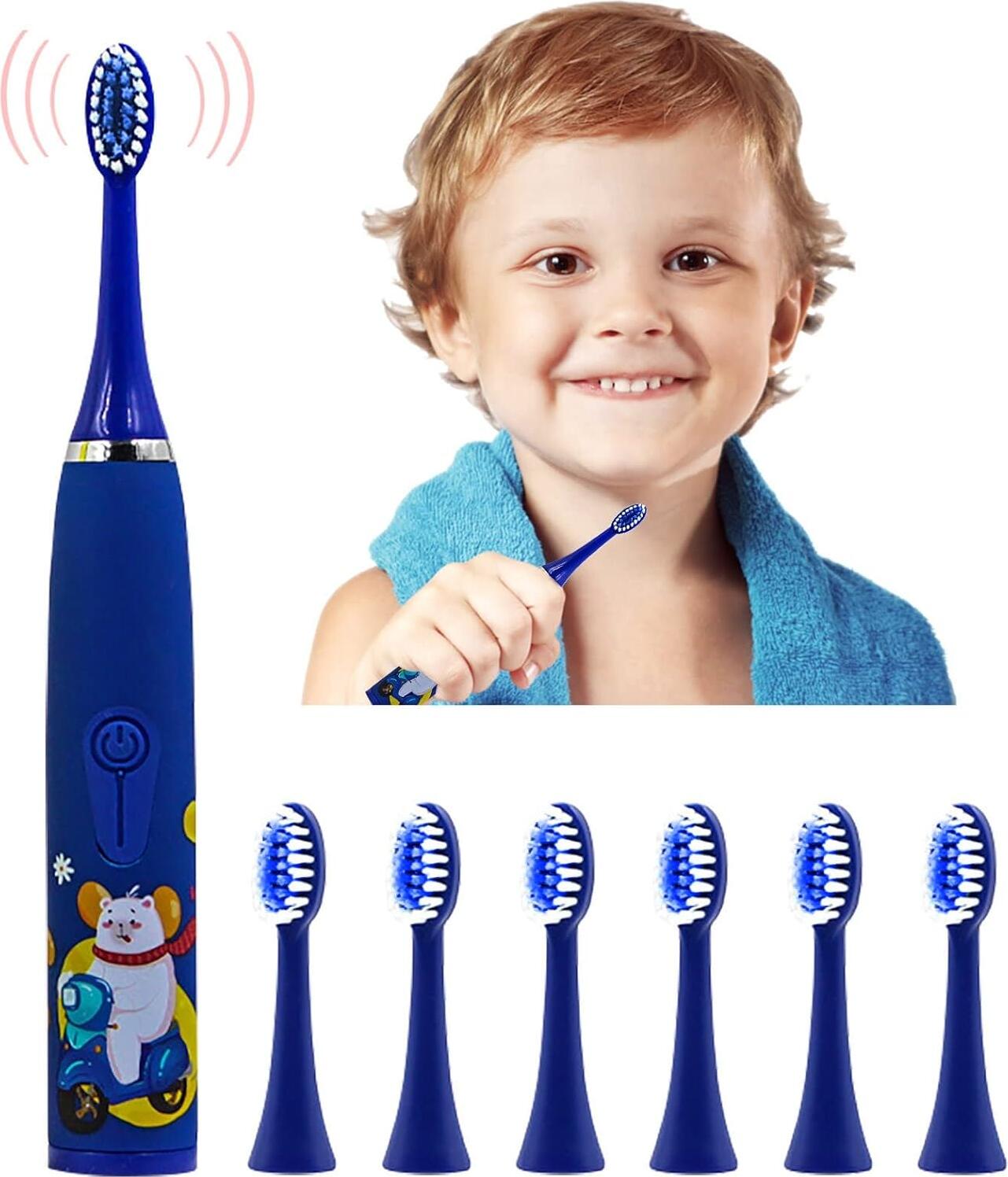 Wi X6 Sonic Electric Toothbrush for Kids 3-15 Years, 4 Cleaning Modes, 2min Timer, IPX6 Waterproof, Rechargeable, 3D Brush Heads, Ergonomic Handle, Blue