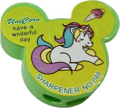 PONY Pencil Sharpener NO.048 Green with Shavings Reservoir, Cute Unicorn Illustration Design, School and Office Stationery Accessory
