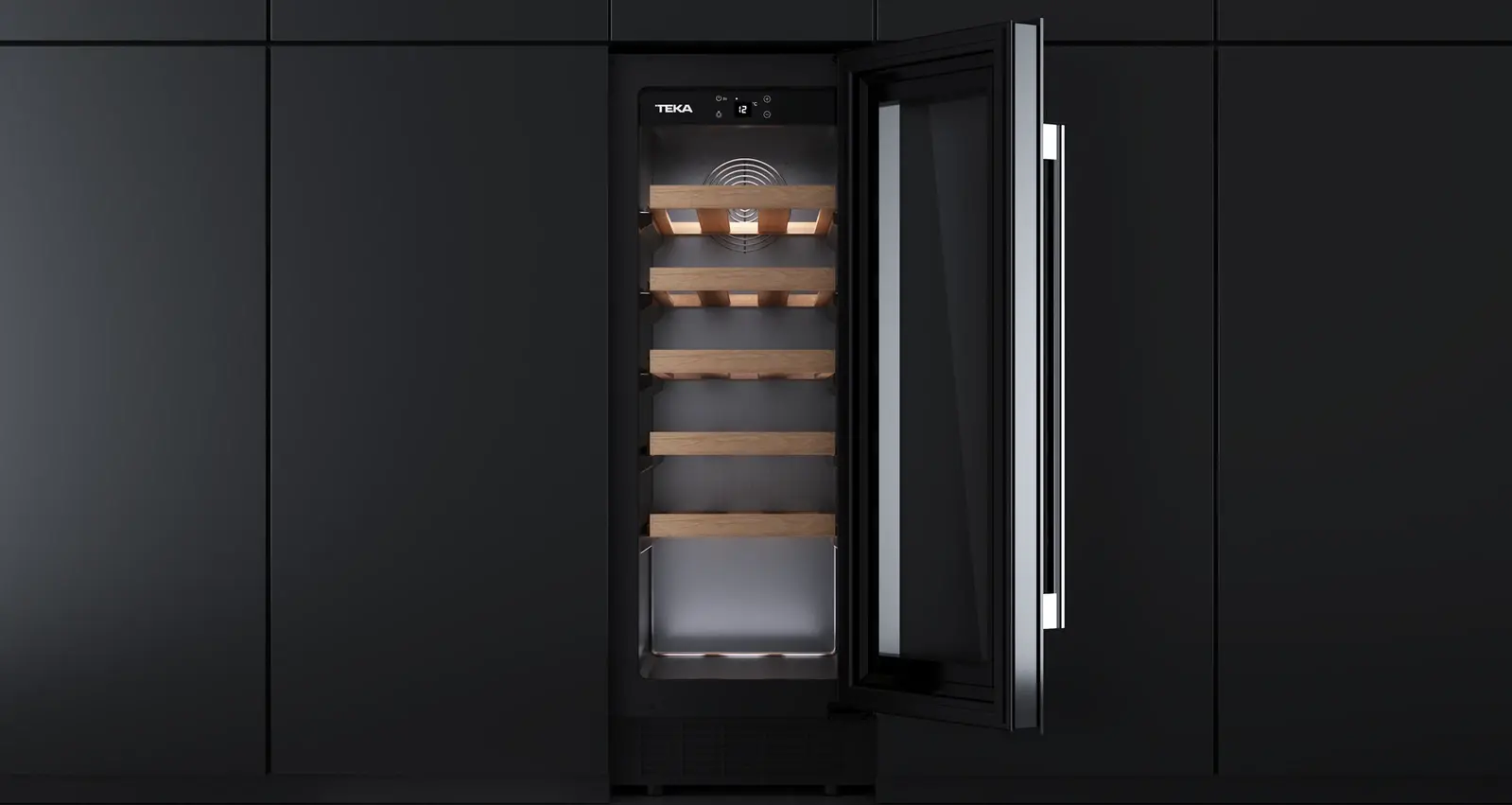 Răcitor de vin Teka RVU 10020 Sommelier, 20 sticle, Două Zone de Temperatură, Răcire SurroundAir, Geam Tintat UV, Iluminare LED, 295x820x573 mm