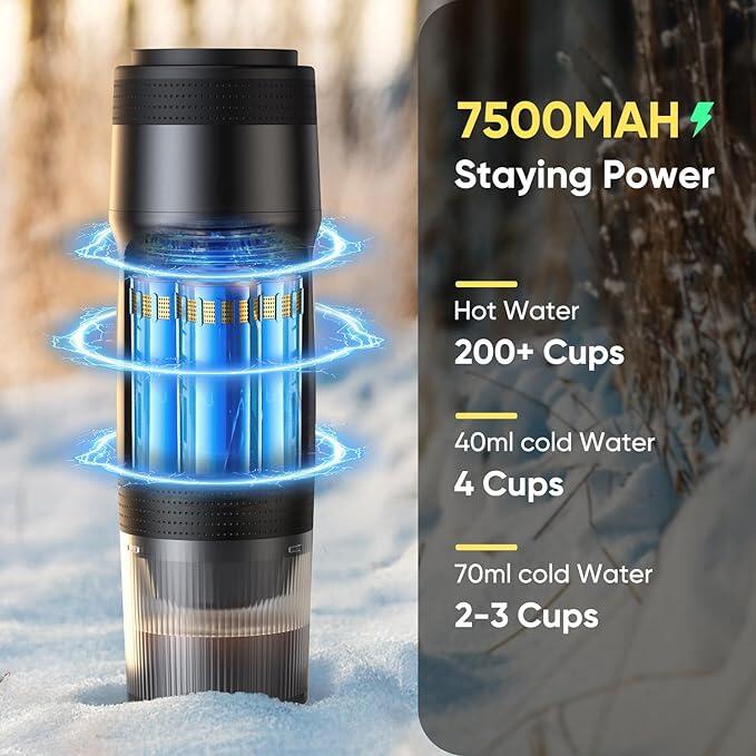 Meseto Портативная кофемашина 3 в 1, давление 20 бар, совместима с капсулами Nespresso, Dolce Gusto и молотым кофе, аккумулятор 7500 мАч, зарядка USB-C, функция нагрева воды, резервуар 60 мл, дорожная кофеварка для автомобиля, кемпинга и офиса