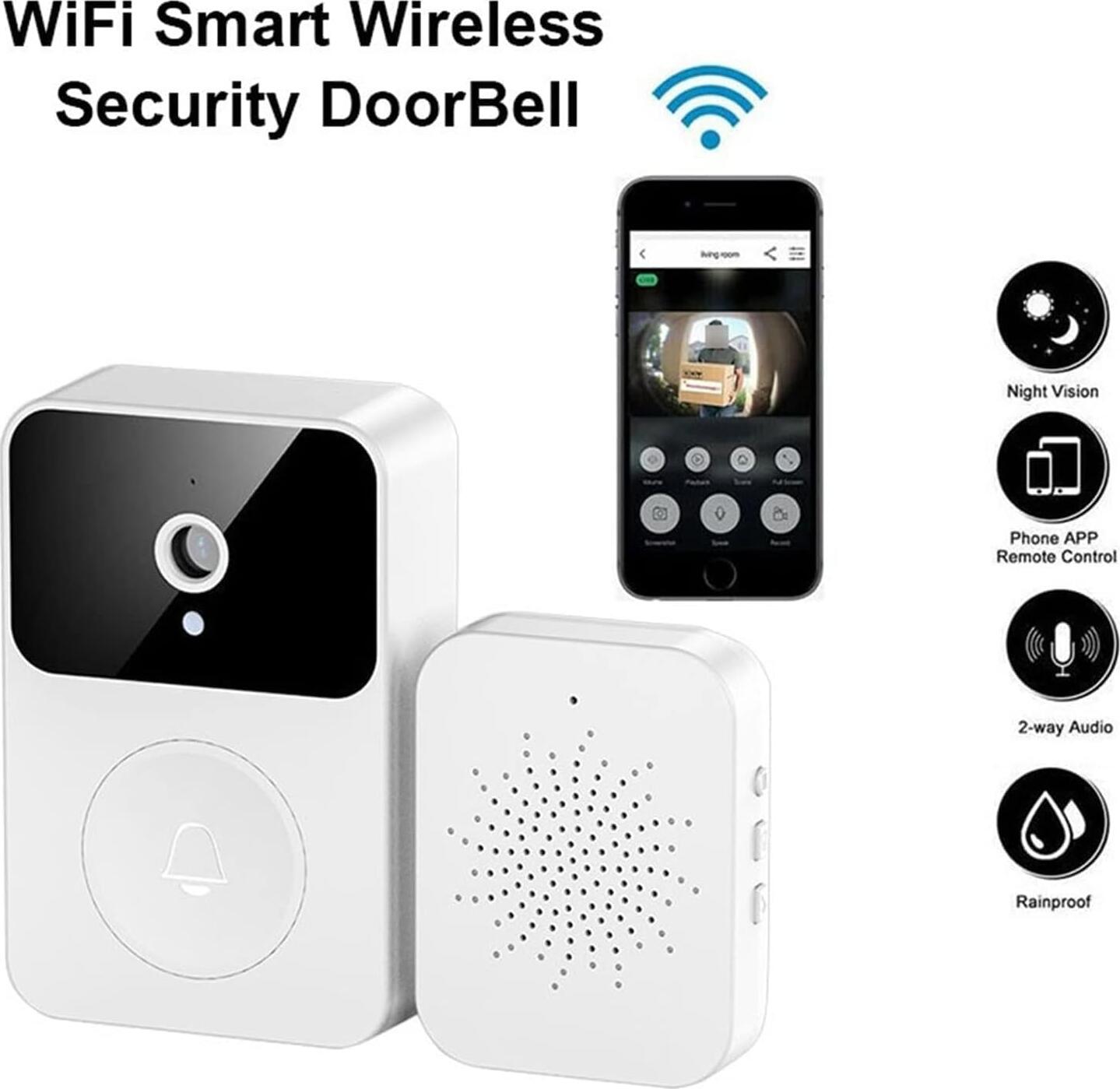X9 Wireless Video Doorbell, 1080P HD, 2.4GHz Wi-Fi, 800mAh Battery, Night Vision, Two-Way Audio, Motion Detection, 3-Day Cloud Storage, ABS Plastic