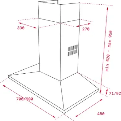 Hotă Şemineu Teka Tikal DSS 785 Piramidala, Inox, 700mm, Motor EcoPower, Iluminare LED, Clasa Energetică A, 3 Viteze + Turbo, Timer