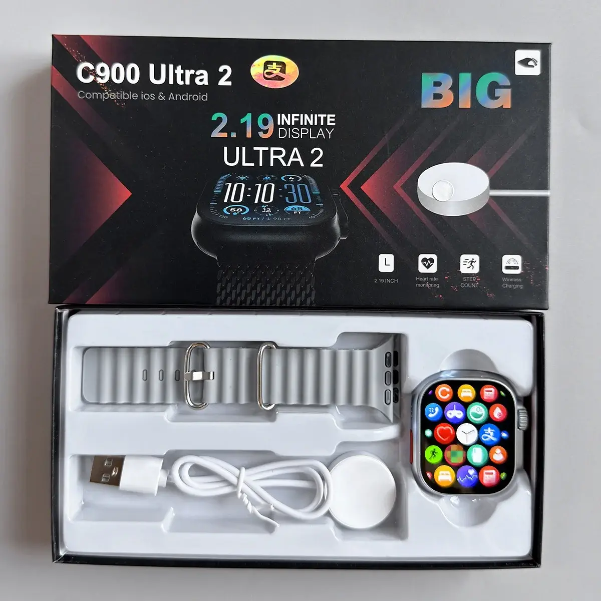 Ceas inteligent Hoco C900 Ultra, afișaj HD de 2,09 inchi, apelare Bluetooth, monitorizare ritm cardiac și SpO2, rezistent la apă IP65, monitorizare fitness pentru Android/iOS - gri