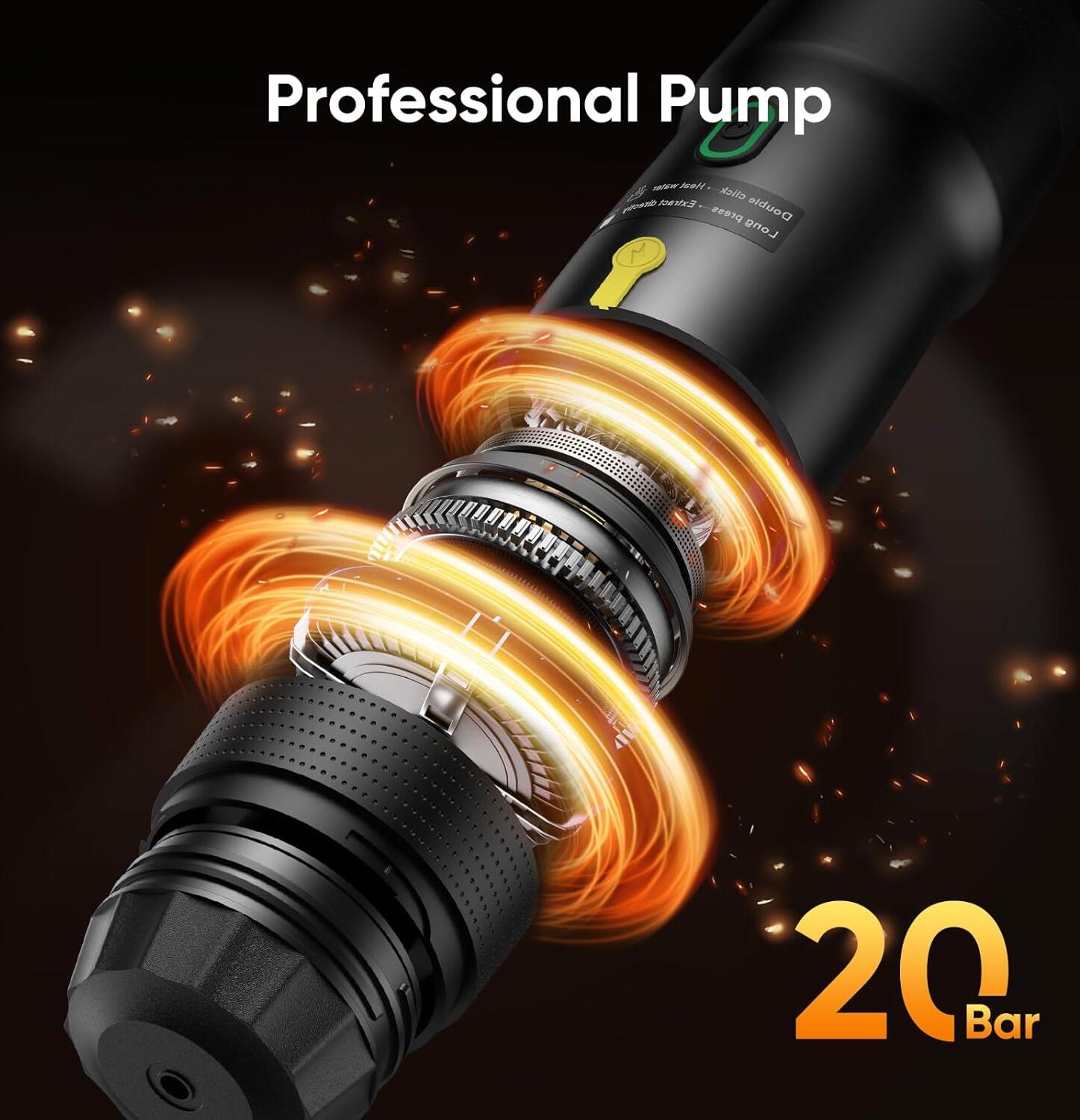 Meseto Портативная кофемашина 3 в 1, давление 20 бар, совместима с капсулами Nespresso, Dolce Gusto и молотым кофе, аккумулятор 7500 мАч, зарядка USB-C, функция нагрева воды, резервуар 60 мл, дорожная кофеварка для автомобиля, кемпинга и офиса