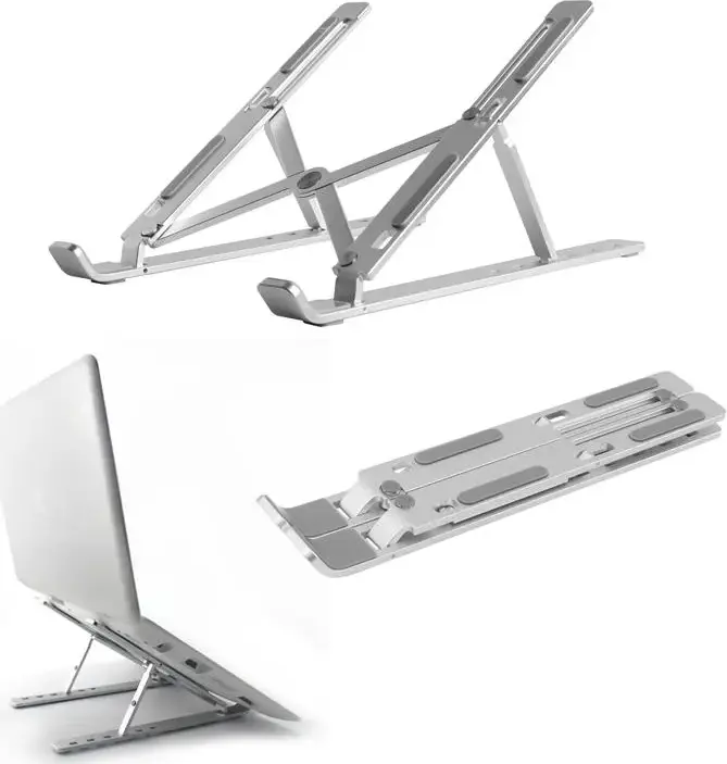 Universal Aluminum Foldable Laptop Stand, 7-Level Adjustable Ergonomic Portable Holder for Laptops and Tablets, Cooling Design, Storage Pouch