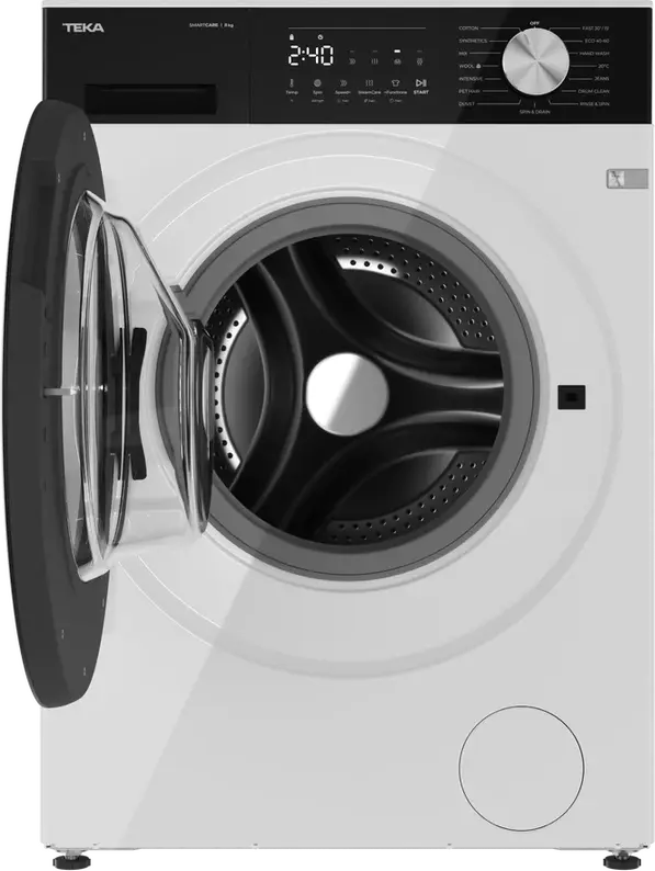 Masina de spalat rufe Teka WM 20841 W EU cu capacitive 8kg, Motor Inverter, 1400 rpm, Tehnologie SteamCare si SmartWash, 15 Programe, Alba
