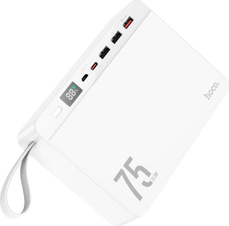 Hoco J94 Overlord Power Bank 75000mAh 22,5W Încărcare rapidă PD QC SCP Baterie externă cu afișaj LED și 4 ieșiri USB - Alb