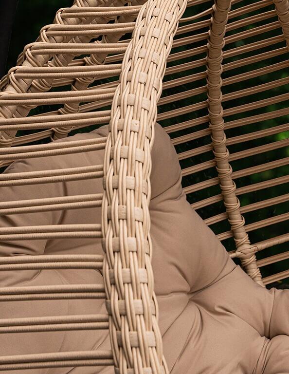 Set de 3 piese Scaun Legana Suspendata din Rattan cu Stativ si Perna, Forma de Ou, Bej, 1050x730x1200mm, Suporta pana la 110kg