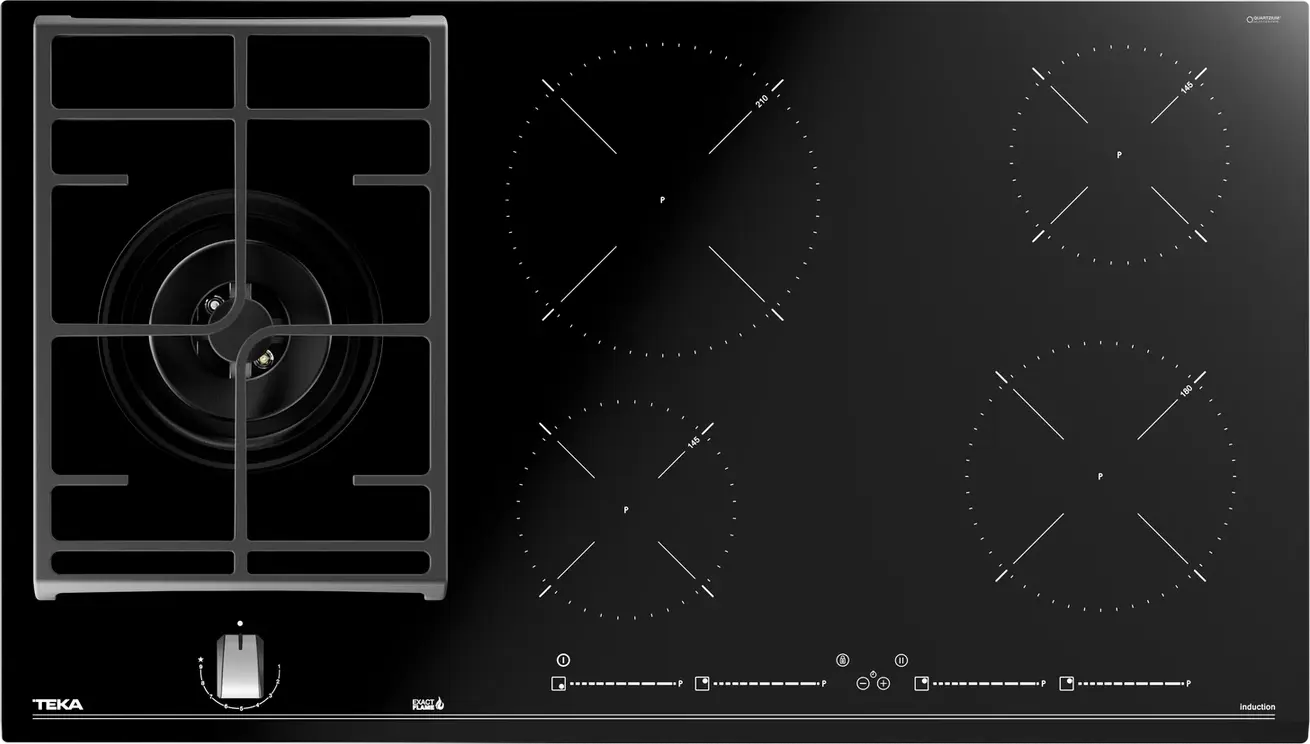 Teka JZC 95314 ABN Mixed Induction and Gas Hob, 5 Zones (4 Induction + 1 Double Ring Gas), MultiSlider Touch Control, ExactFlame, Ceramic Glass, 90cm