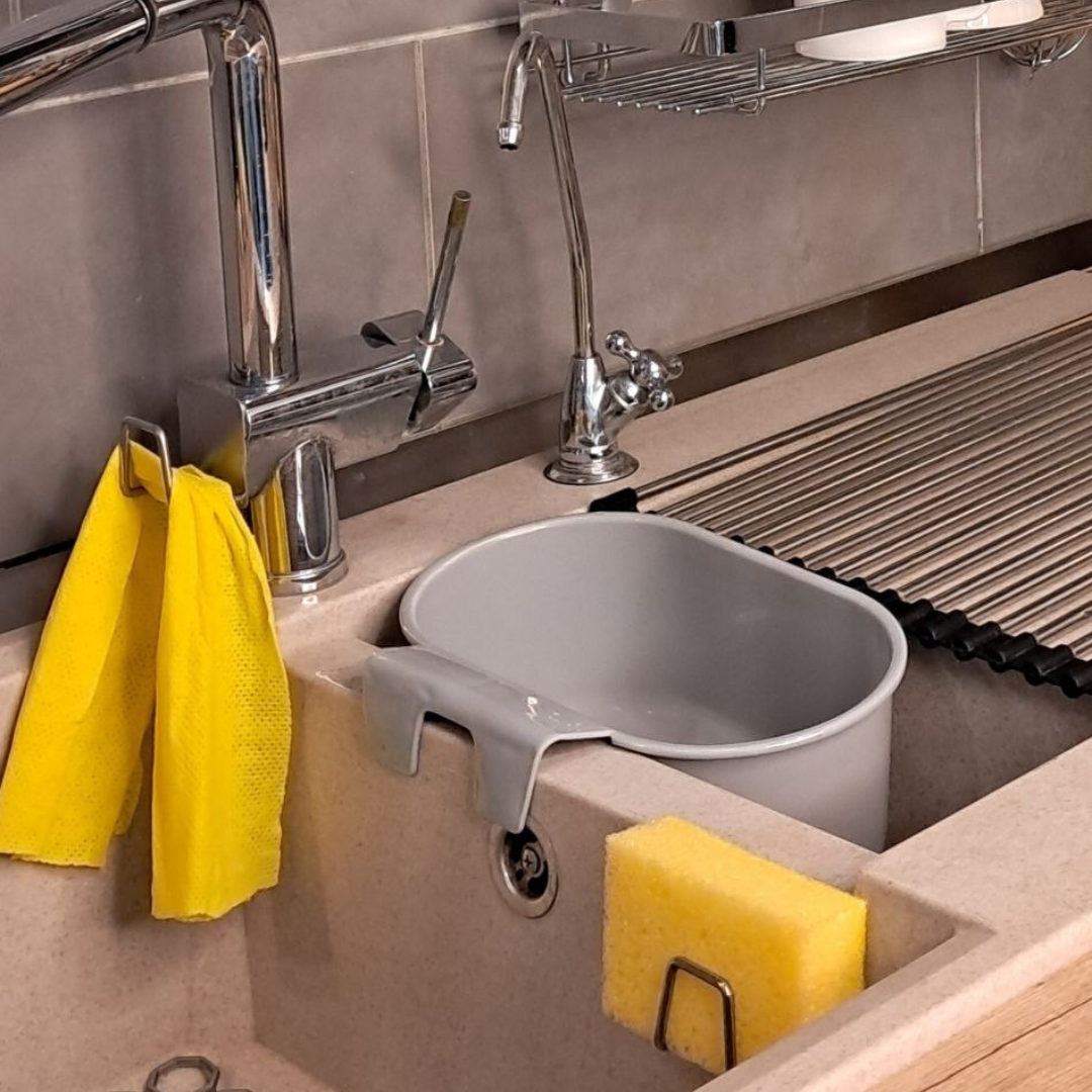 Housolution 4.7L Round Adjustable Over-the-Sink Colander with Extendable Arms and Double Side Handles - Grey Plastic Strainer
