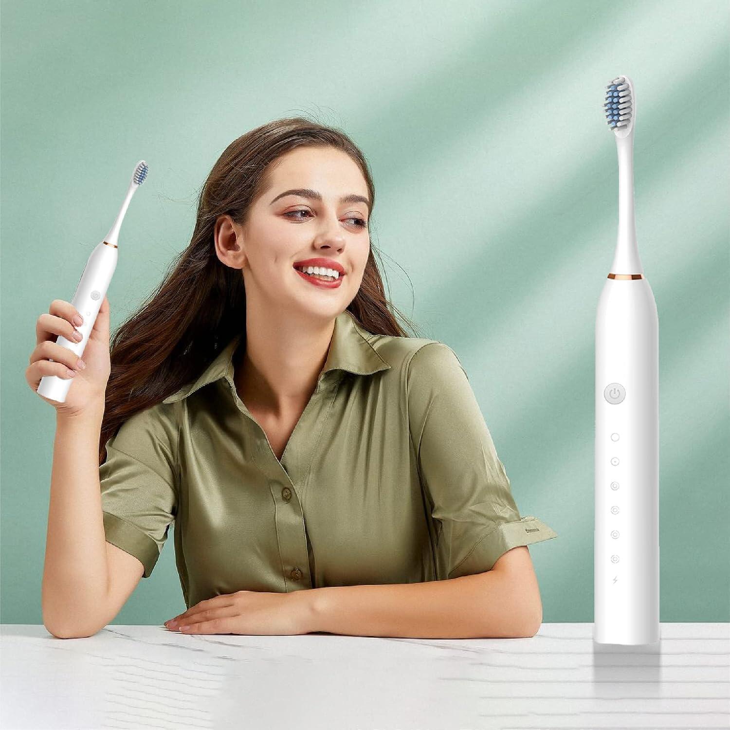 X3 Sonic Electric Toothbrush, IPX7 Waterproof, 42,000 Vibration/min, 5 Cleaning Modes, 30-Day Battery Life, 4 Replacement Heads, Smart Timer