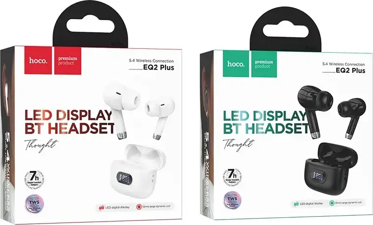 Беспроводные наушники TWS Hoco EQ2 Plus, Bluetooth 5.4, Внутриканальные, LED индикатор заряда, Сенсорное управление, 7ч работы, Кейс USB-C