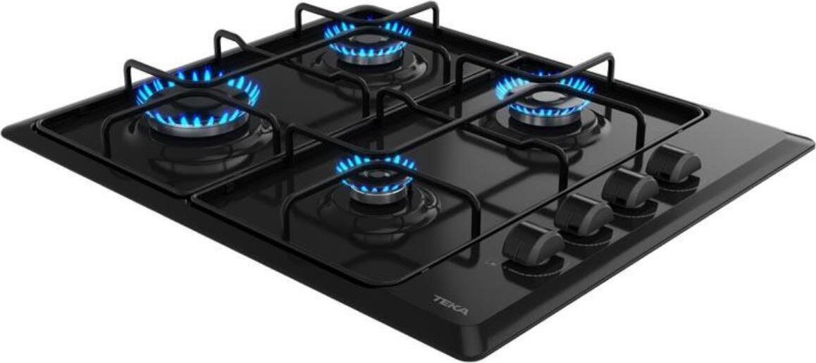 Газовая варочная панель Teka HLX 640 KBC0E BK, 60 см, 4 горелки SABAF Italy, черная эмалированная сталь, электроподжиг, система газ-контроль
