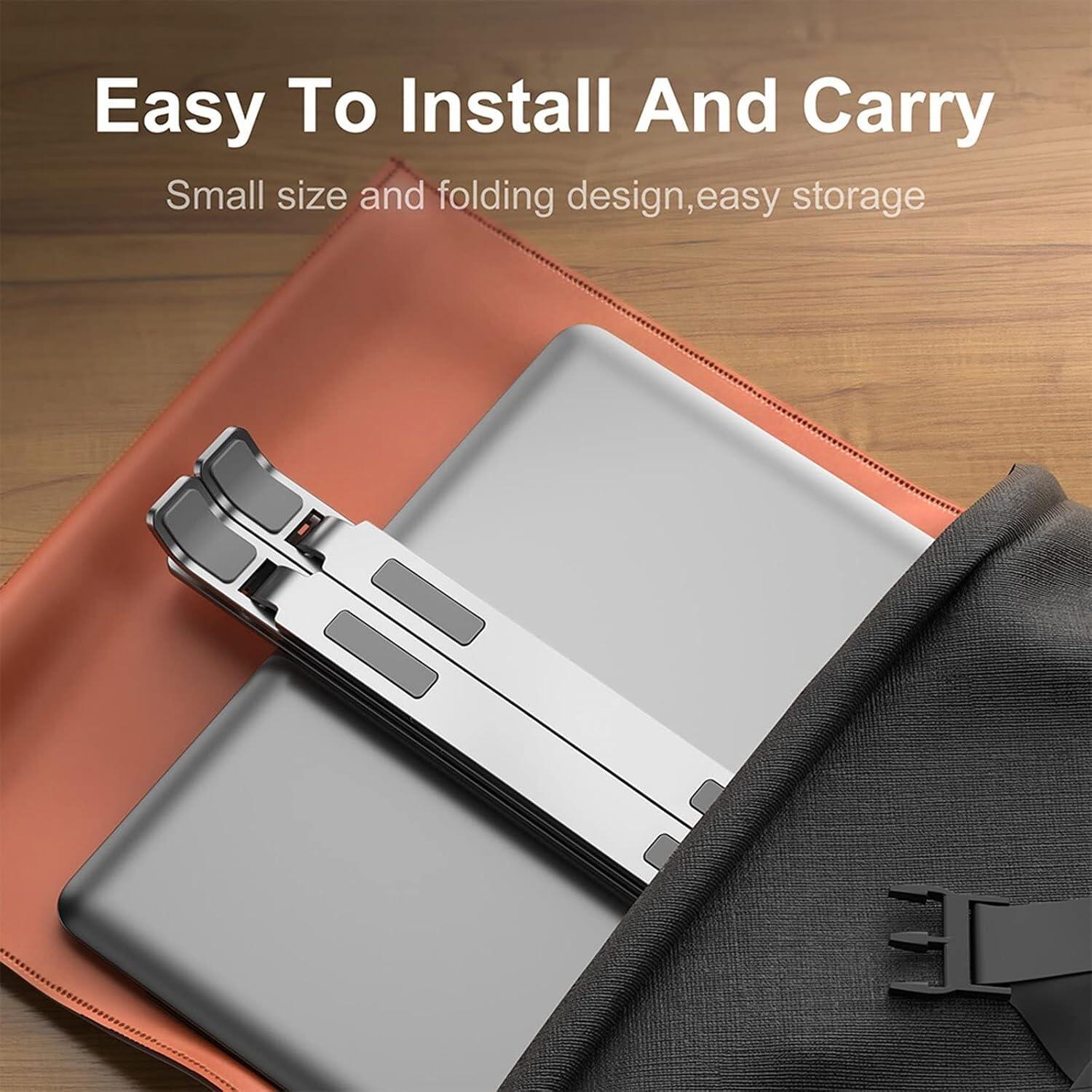 Universal Aluminum Foldable Laptop Stand, 7-Level Adjustable Ergonomic Portable Holder for Laptops and Tablets, Cooling Design, Storage Pouch