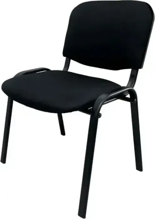 Office Chair with Armrests, Fabric Padded Seat and Backrest, Metal Frame, Fixed Legs, Black, 40 cm Seat Depth