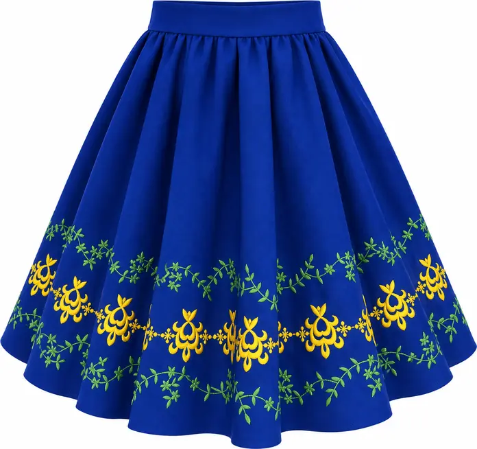 Fustă tradițională națională moldovenească pentru copii Benefis J 0374(4942), Albastru Regal, Materiale Naturale, Broderie Florală, Mărime M