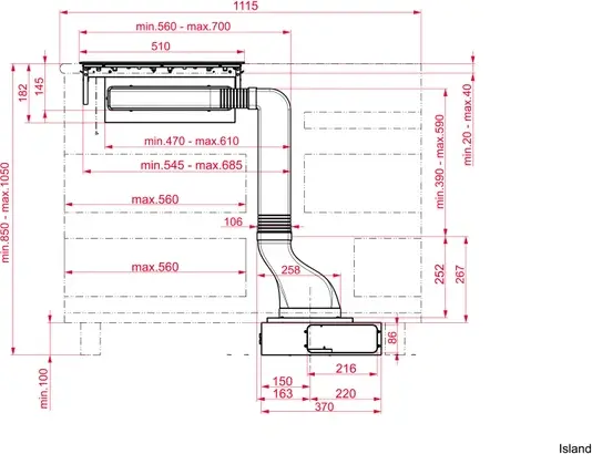 Teka FIH 16760 TOS BK VarioPro Modular Downdraft Hood, Crystal Black, Brushless EcoPower Motor, 630 m3/h Extraction, Touch Control, FreshAir Function