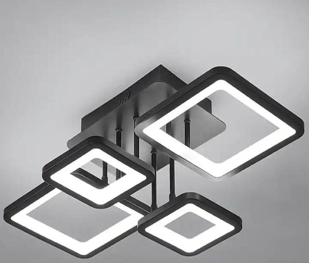 Candelabru LED ProLEd Pro Square, Lustră Modernă 4 Brațe Pătrate, Intensitate Reglabilă cu Telecomandă, Temperatură Culoare Variabilă, Negru Mat
