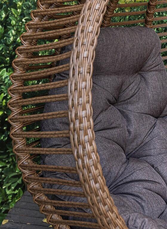Hanging Egg Chair Rattan Kit Set of 3 with Stand and Brown Pillow, Cedar Color, 1050x730x1200mm, Max Load 110kg, Metal Base Swing