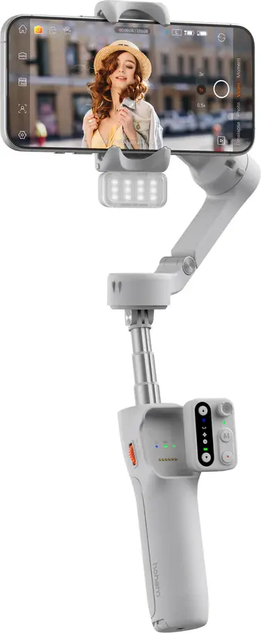 Hohem iSteady X3 3-Axis Smartphone Gimbal Stabilizer, Gray, Built-in Extension Rod & Tripod, Detachable Remote, Magnetic Fill Light, 300g Payload
